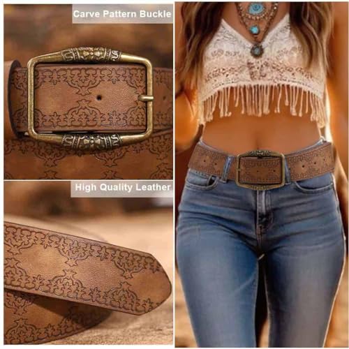 Western Belt for Women Men Metal Buckle Waist Belt Country Cowboys Cowgirls Belt for Jeans Pants Dress3