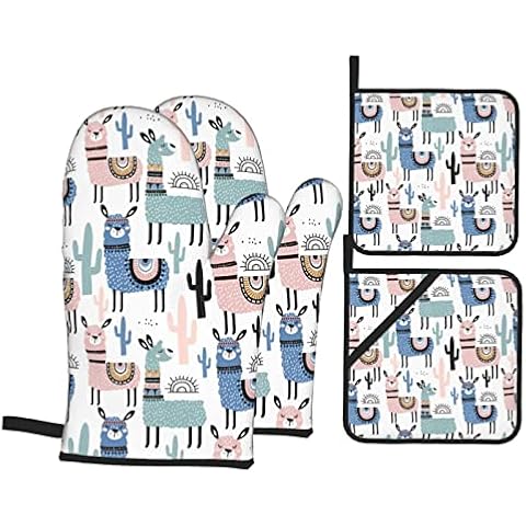 Llama Cactus Alpaca Oven Mitts Set Cover