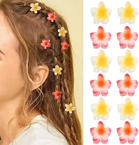 GQLV Small Flower Hair Claw Clips,12PCS 1.18" Cute Hair Clips for Women/Girls,Easy to Open/Use Mini Hair Claw Clips for Thick/Thin Hair,Strong Hold Hawaiian Flower Tiny Hair Clips,Nonslip Acrylic Hair Claws,Hair Styling Accessories for Women/Girls,Hair Decorations Birthday Gifts for Women (B-12pcs white red mini flower)