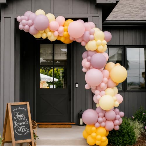 Image of Pink Yellow Balloon, Pastel Light Dusty Pink Yellow Balloon for Party Decor | 12 Inch Retro Orange Baby Pink Yellow Balloons for Lemon Birthday Oh Baby Shower Bridal Bee Themed Wedding Party Decorations