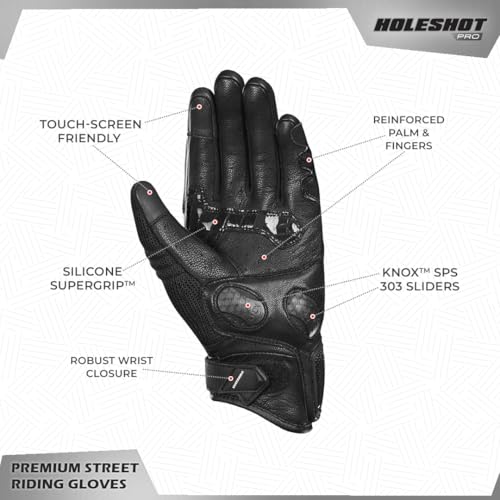 Image of ViaTerra Holeshot Pro - Semi Gauntlet Hybrid Riding Gloves |Goatskin Leather |Touchscreen, Knox SPS 303 Palm Protection with Handy Clip Motorcycle Gloves (Black, 3XL)