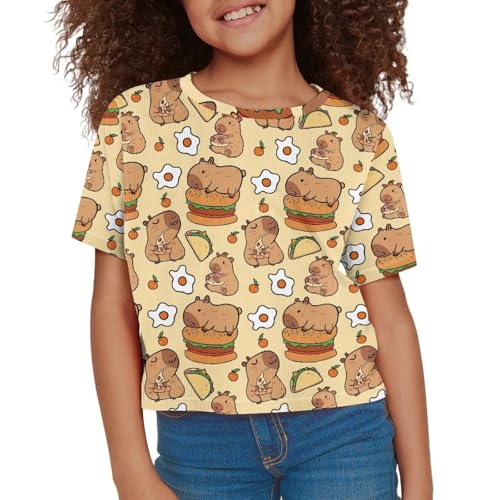 Image of Girls Crop Tees Crew Neck Casual Short Sleeve T Shirts Kids Loose Soft Comfortable Tees Blouses Shirt for Little Girl