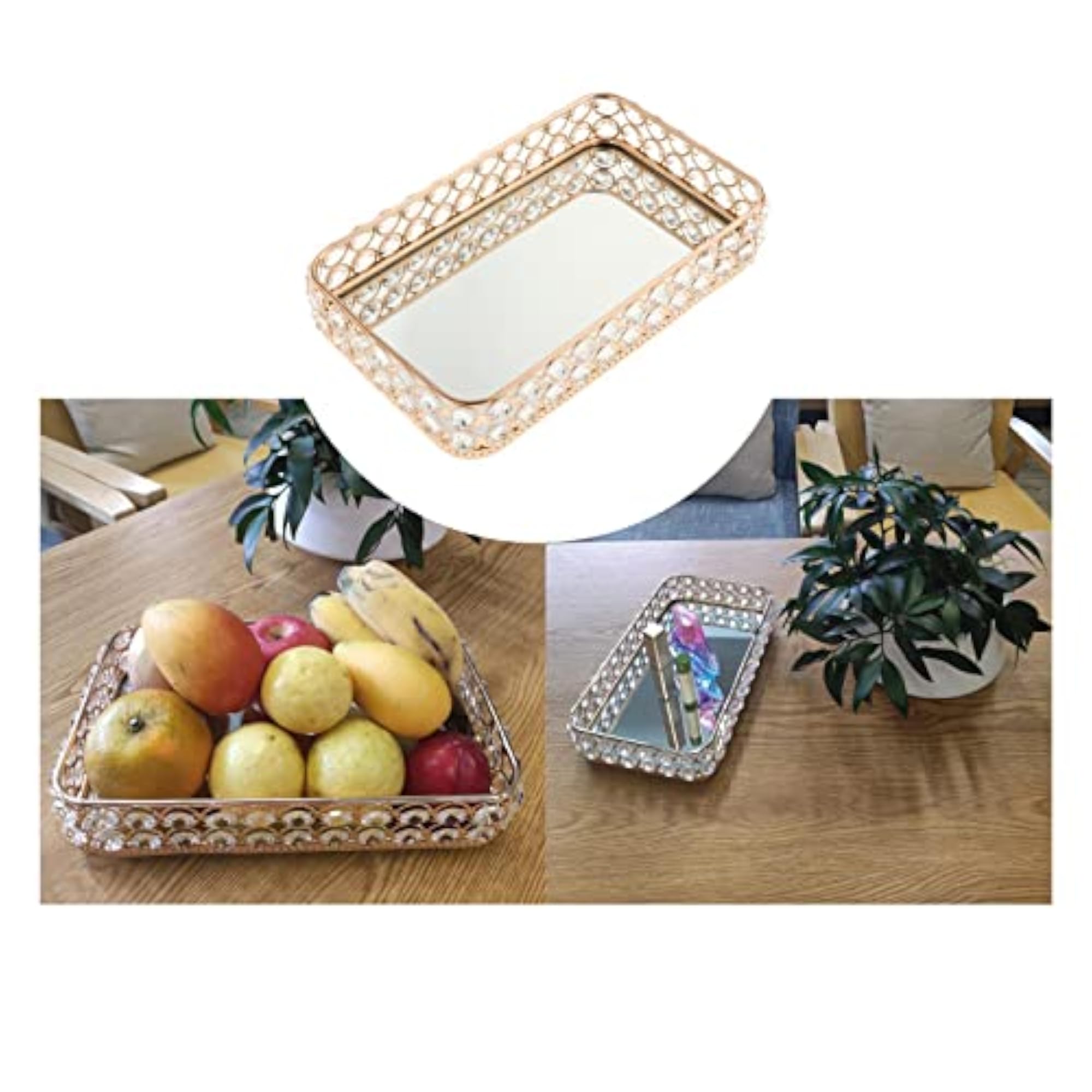 Rectangle Crystal Tray Mirrored Perfume Organizer