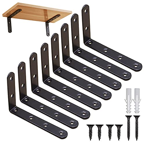 8 Stück Regalhalterungen, Wand Regalhalterungen, Metall halterungen, Metallwinkel 90 Grad, Winkelverbinder, Regalwinkel mit Schrauben für Bücherregal, Wohnzimmer, Büro, Küche, 125 x 75 mm,schwarz Cover
