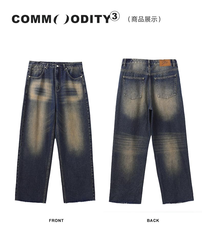 Jeans Pants Trousers Denim Wide Leg Floor Dragging Men's Washed Loose Comfortable3