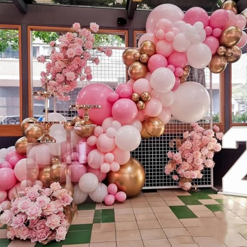 Image of 412Pcs Pink and White Balloons Arch Kit,18 12 10 5 Inch Pink and Gold Balloon Garland Pastal Pink White for Women Girls Birthday Bridal Baby Shower Decorations
