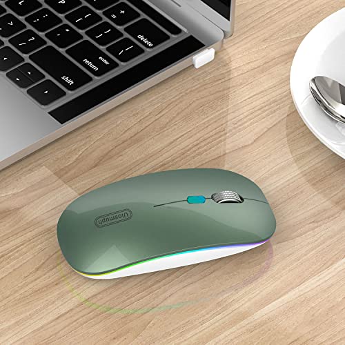 Image of Uiosmuph LED Wireless Mouse G12 Slim Rechargeable Silent Mouse, 2.4G Portable USB Optical Computer Mice With USB Receiver and Type C Adapter (Blacklish Green)