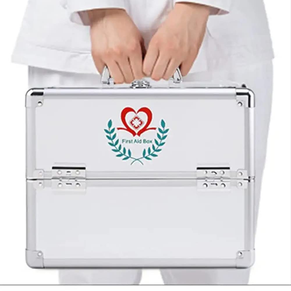 Caja Médica Caja De Primeros Auxilios Caja con Cerradura Cerradura De Seguridad Caja De Almacenamiento De Medicamentos con Asa Portátil,Silver-L