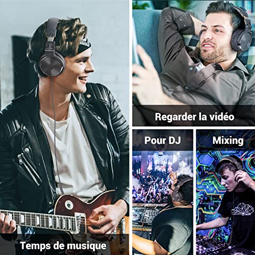 OneOdio Casque Audio Filaire DJ Piano Studio - 50 mm Conducteurs, Share-Port, Léger Confort Pliable Hi-RES Basse - 6.35 et 3.5 mm 2 Jack Câble avec Micro - Headphone PC Guitare Monitor Pro-10 - Image 7