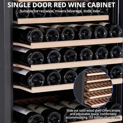 Image of 24 Inch Wine Cooler,155 Bottles Large Size, 41℉-64℉ Freestanding Wine Cellar, Stable Temperature Control, Digital Control Panel, Stainless Steel & Tempered Glass, Safety Lock,Lockable Wine Cellar