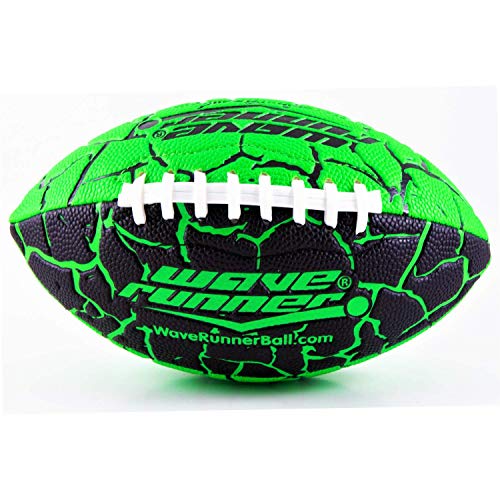 Wave Runner Grip It Waterproof Football- Size 9.25 Inches with Sure-Grip Technology | Let\'s Play Football in The Water! Xtreme Metallic Series (Black/Green)