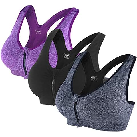 B.BANG&BRSP Women Sports Bra with Front Zip Mid Impact Fitness Yoga Bra with Removable Pads for Workout Cover