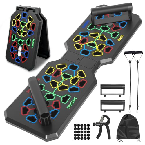 Faltbares Liegestützgriffe, Multifunktions Push Up Board, mit 2 Elastischen Widerstandsseilen und Unterarmtrainer, Fitnessgeräte für Krafttraining Zuhause Faltbares Liegestützgriffe, Multifunktions Push Up Board, mit 2 Elastischen Widerstandsseilen und Unterarmtrainer, Fitnessgeräte für Krafttraining Zuhause