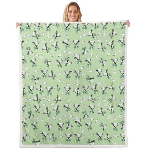 Manta con estampado de cristal de cóctel, manta de sherpa con temática de verano, para niños, niñas, adolescentes, manta de forro polar con frutas verdes, amantes de las bebidas, decoración de silla
