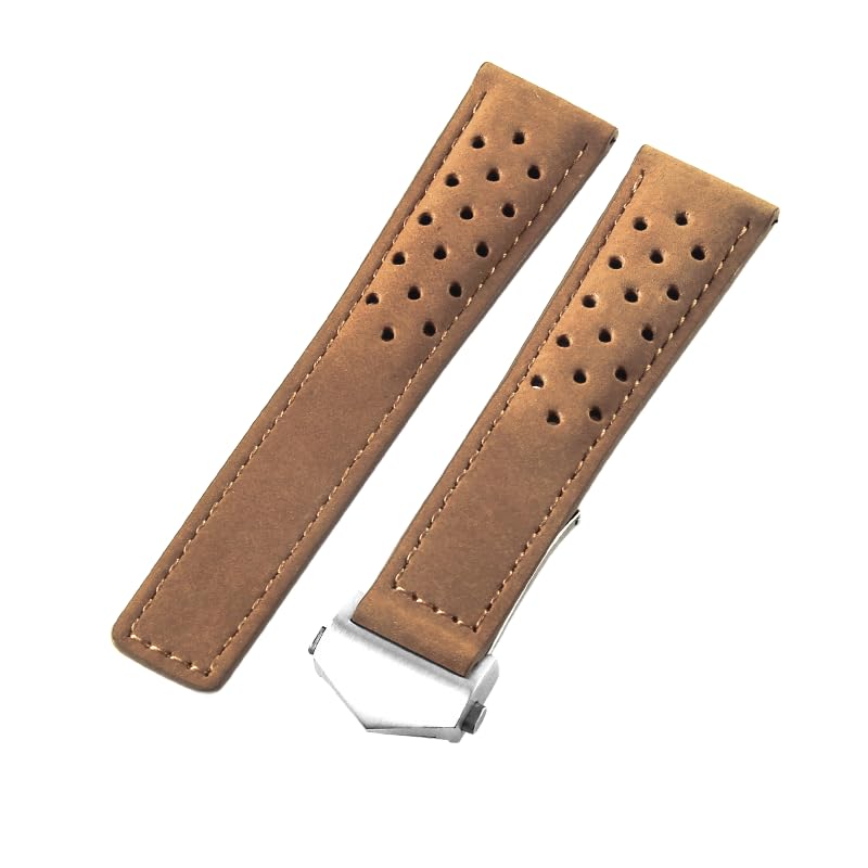 ROUHO Perforé Cuir Suédé Bracelet de Montre Brossé Doux Remplacement Bracelet Montre pour TAG...