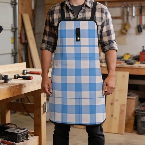 Delantal azul y blanco para trabajo con bolsillos miniatura 5