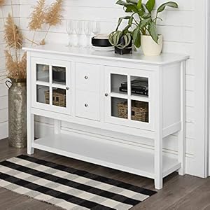 Walker Edison Charlotte Classic Glass Door Storage Buffet, 52 Inch, White Walker Edison Charlotte Classic Glass Door Storage Buffet 52 Inch White