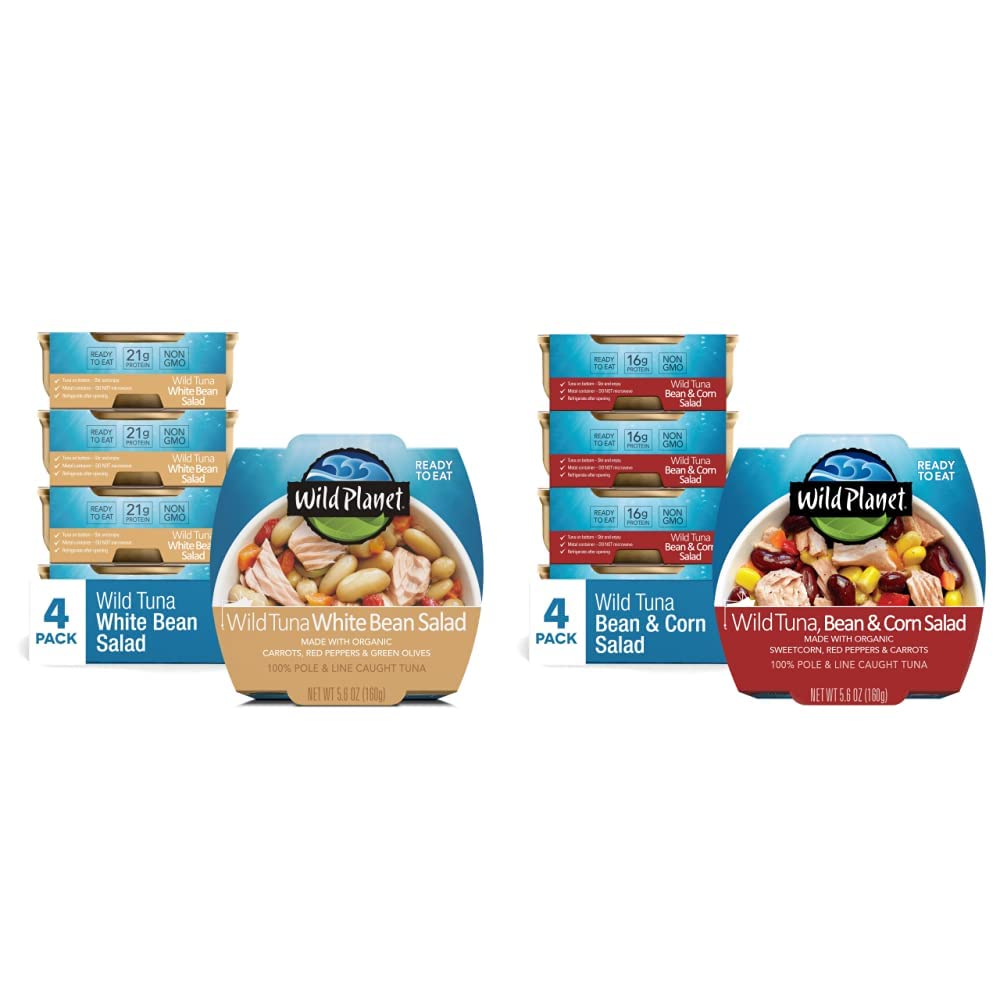 Wild PlanetReady-to-Eat Wild Tuna Salad Variety Pack, White Bean and Red Bean and Corn, 5.6oz, Pack of 8