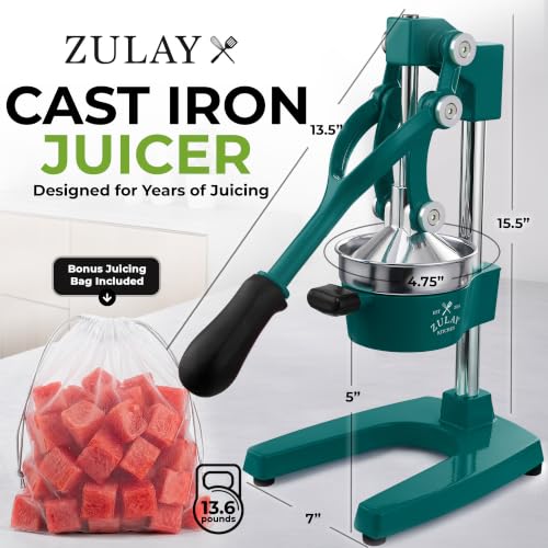 Image of Zulay Kitchen Cast Iron Juicer - Heavy Duty Manual Juicer with Detachable Strainers for Easy Cleaning, Orange Juice Press for Citrus Fruits, Perfect for Bartenders, Juice Lovers & Health Enthusiasts