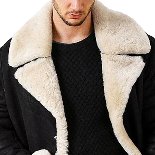 Men's Lamb Wool Bomber Coat Winter Bomber Fleece Lined Leather Jackets Aviator Coat Shearling Leather Jacket2