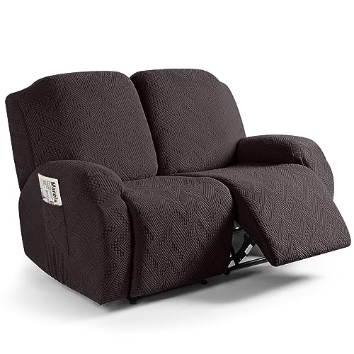Image of Ruaozz Recliner Sofa Covers Recliner Chair Covers Loveseat Recliner Slipcovers with Pockets Washable Furniture Protector with Elastic Bottom (2 Seater, Chocolate)