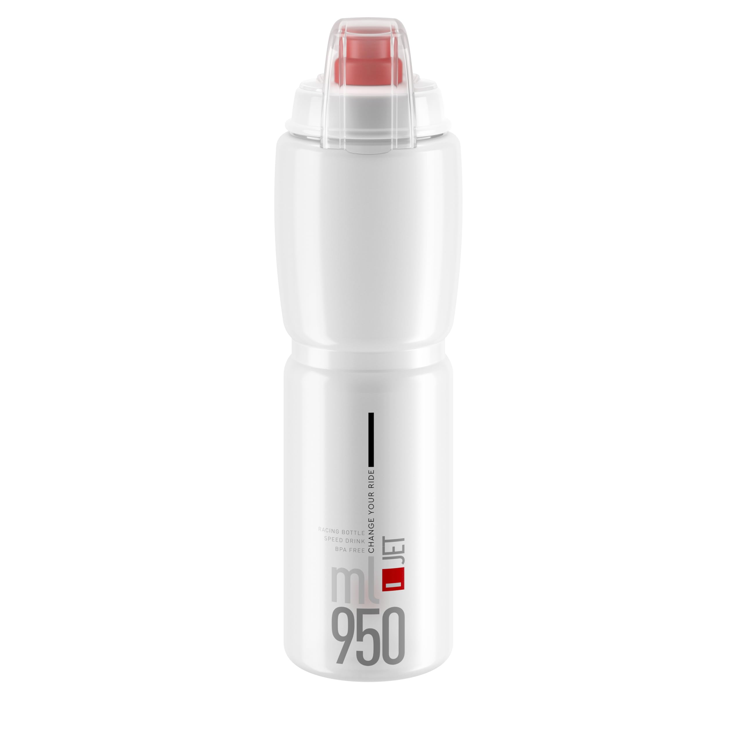 Jet Plus Water Bottle Clear Red Logo – Large Capacity Cycling Bottle with Easy Squeeze Design – Lightweight & BPA-Free – 950ml – For Road Bike, MTB & Gravel Cycling