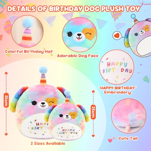 SQEQE Happy Birthday Stuffed Animal 10' Rainbow Dog Soft Toys Cute Plush Pillow Unicorn Dog Plush Toy for Kid Girl Boy 25CM