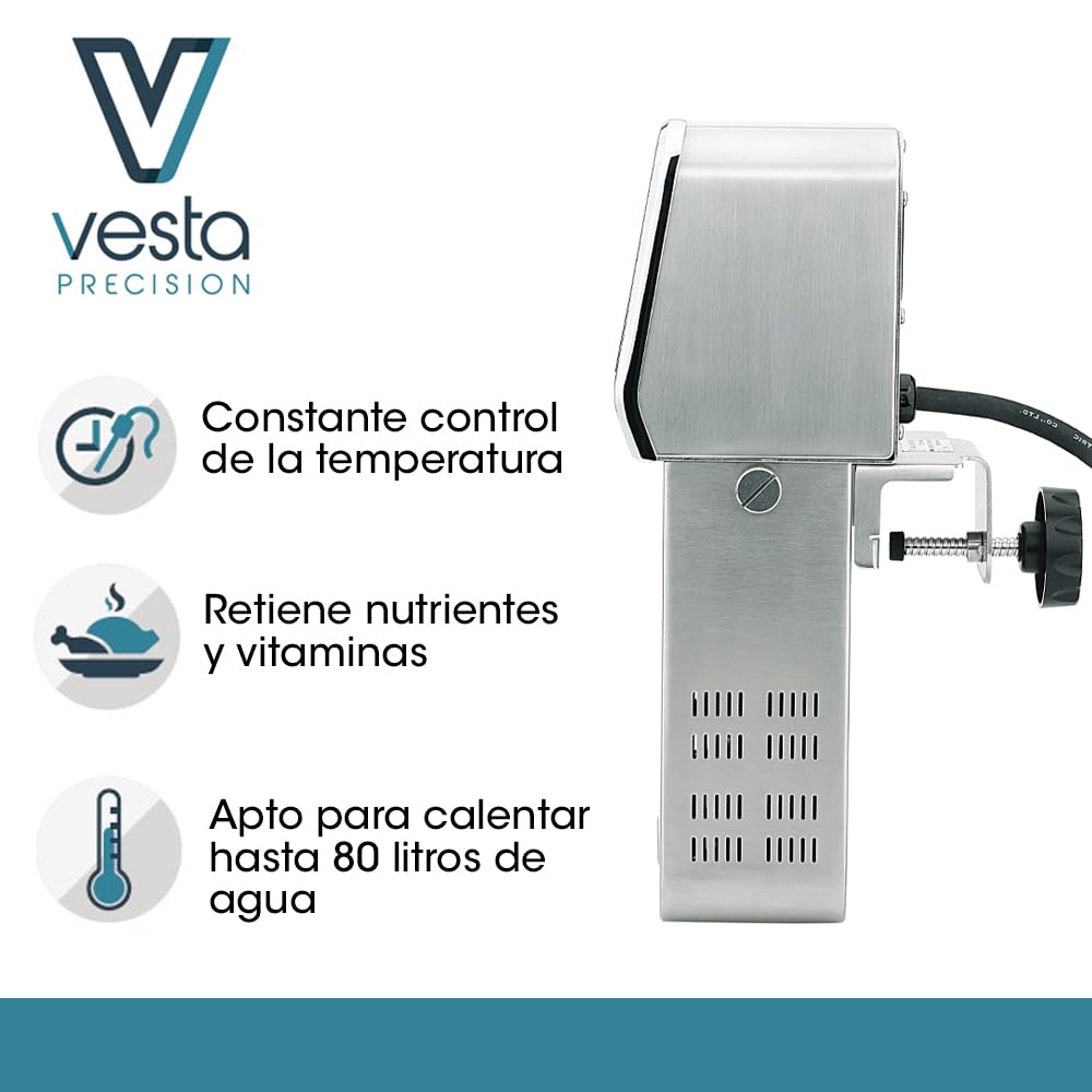 Vesta Precision Roner de Cocina Profesional para Cocinar a Baja Temperatura Sous Vide SV330 | Incluye App de Control Wi-Fi | Capacidad de Bomba 10L/min, Hasta 80 Litros, 15,5x17,4x31,9cm