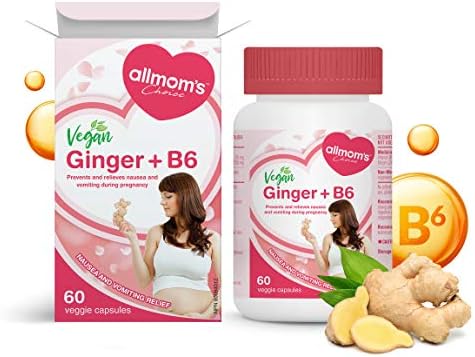 Vegan Ginger + B6 (60 Capsules), Natural Remedy to prevent and relieve nausea and morning sickness, reduce heartburn and improve appetite, Anti-nausea for pregnancy by Allmom’s Choice