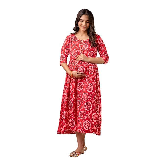 HENAL Cotton Flaired Maternity Feeding Kurti for Women with Zippers | Maternity Dress for Pre and Post Pregnancy & Nursing Mom-picture-10