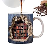 Bücherregal Tasse, Kreative Buch Keramik Kaffeetasse, Bücherregal Tasse Kaffeetasse, Keramik Kaffeetasse mit Kreatives Raumdesign, Keramikbecher Geschenke für Buchliebhaber(A)
