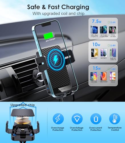Wireless Car Charger 15W Fast Charging Auto-Clamping Air Vent Phone Mount - image 2
