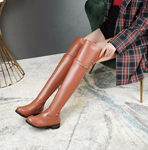 VULTRO Women's Over The Knee Thigh High Boots Low Heel Flat Winter Long Riding Boots with Buckle3