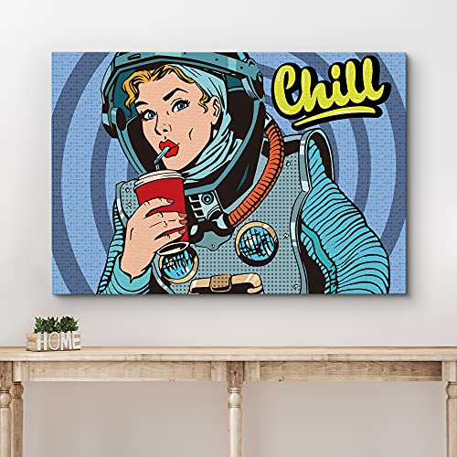 Wall26 Canvas Print Wall Art Vintage 1960S Comicbook Astronaut Chill Lady Drinking Soda Pop Culture Fashion Drawings Pop Art Glam Portrait Colorful Ultra For Living Room, Bedroom, Office - 24"X36" #TOP2