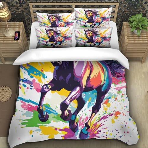 Idée cadeau ado parure de lit cheval 140x200 housse fermeture éclair - 5