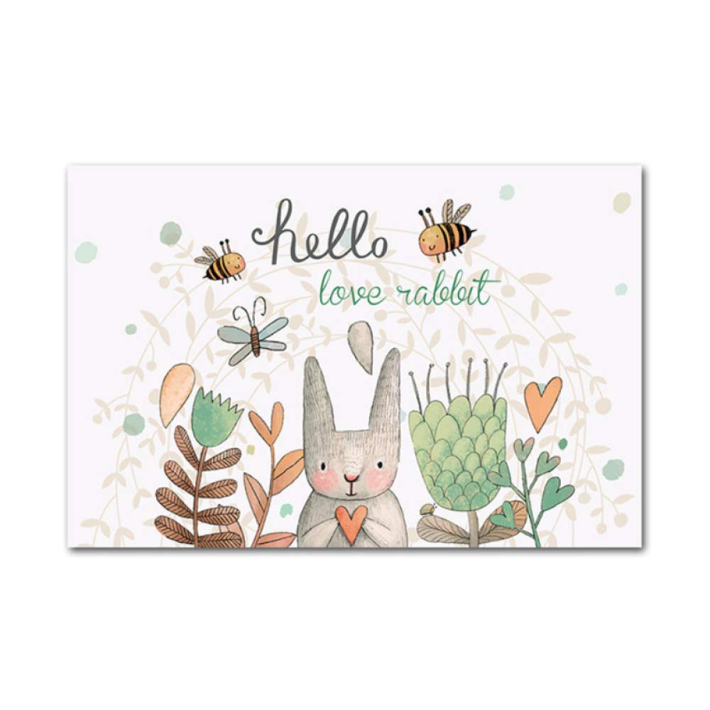 Cuadro en lienzo Imprimir Guardería Bebé Habitación infantil Cartel Dibujos animados Animales Flores Imagen Jardín de infantes Decoración 60x100 cm / 23.6 "x 39.4" Sin marco
