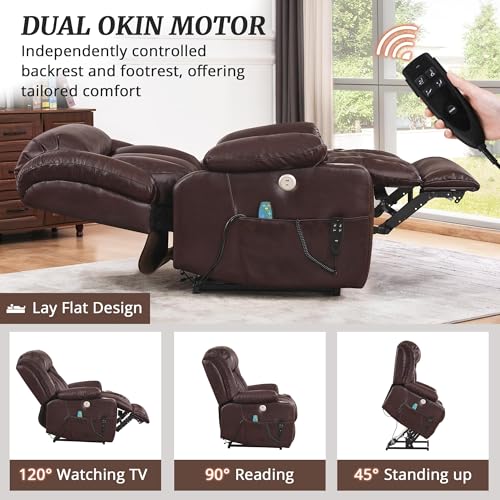 Sillón reclinable eléctrico con piel sintética marrón miniatura 4
