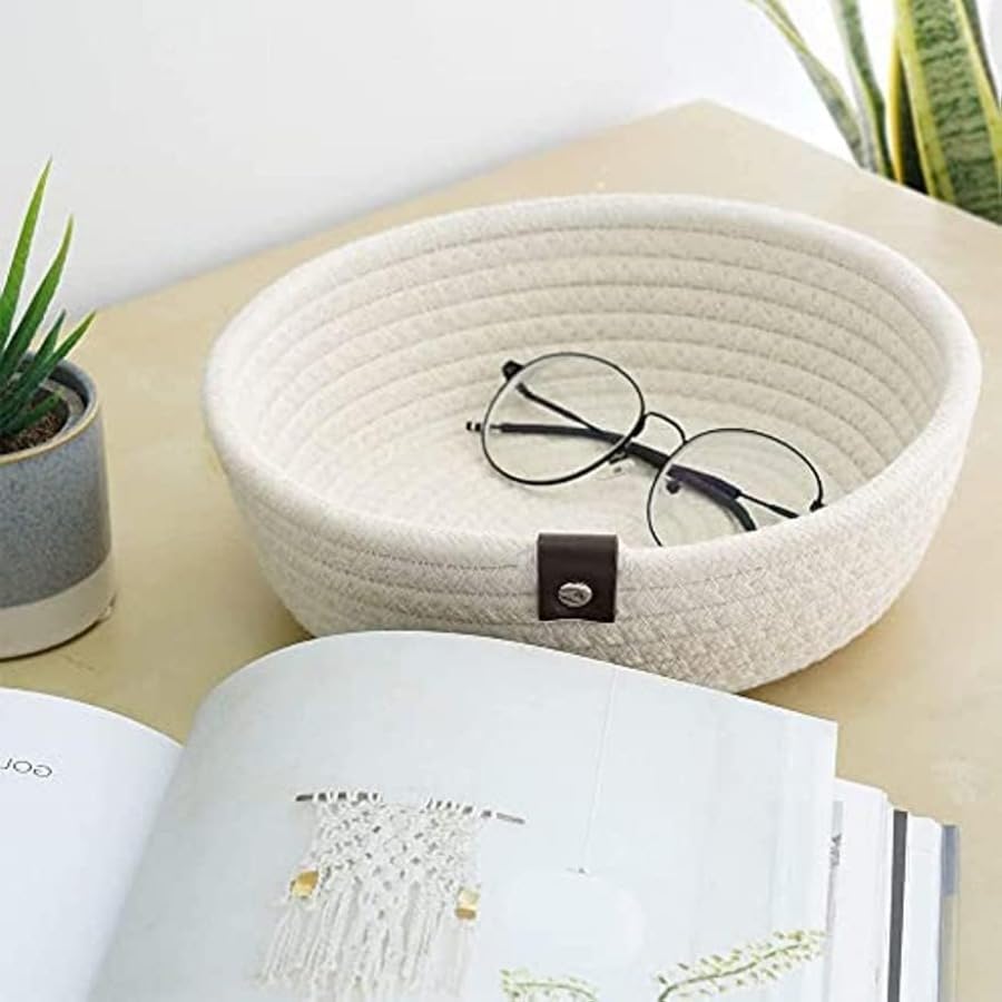 Panier de rangement en corde de coton et boucles en cuir de qualité supérieure