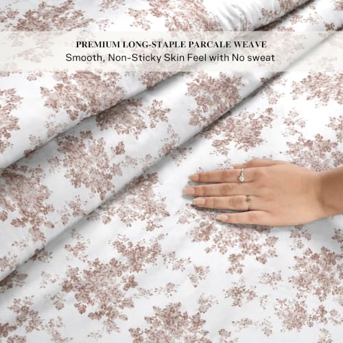 Image of Jaipur Weaves Cotton King Size Bedsheet 108x108 Super King, 100% Pure Cotton Bed Sheet with 2 Pillow Covers, 300 TC Soft Breathable Floral Design Bedding (Brown Meadows, Super King)