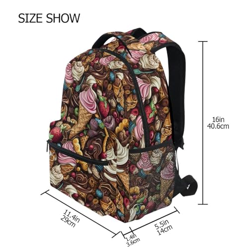 Strawberry Ice Cream Chocolate Backpack for School Boys Girls Adults Kids Bookbag Laptop Bag 15L4