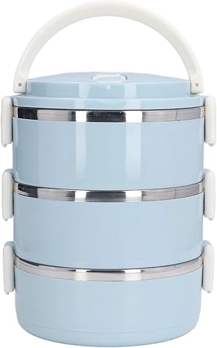 Lonchera térmica de acero inoxidable de 3 niveles para adultos, oficina, campamento, apilable, de acero inoxidable, con compartimento térmico para