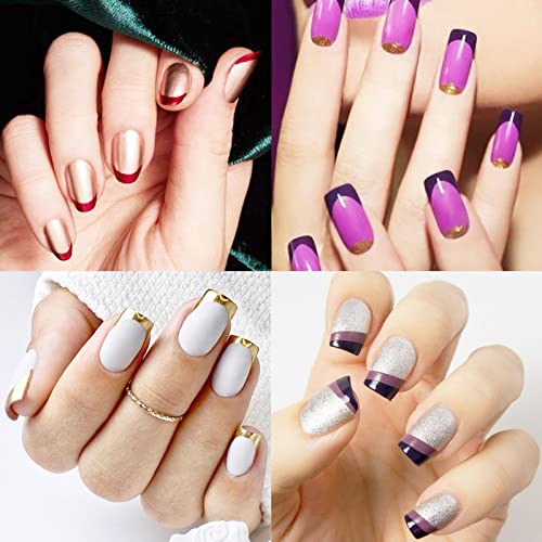 1860 Pcs French Tip Nail Guides, Self-Adhesive French V-Shaped Moon Shaped Manicure Strip Stickers For Edge Auxiliary Black Diy Decoration Stencil Tools(5 Designs, 36 Sheets) #TOP3