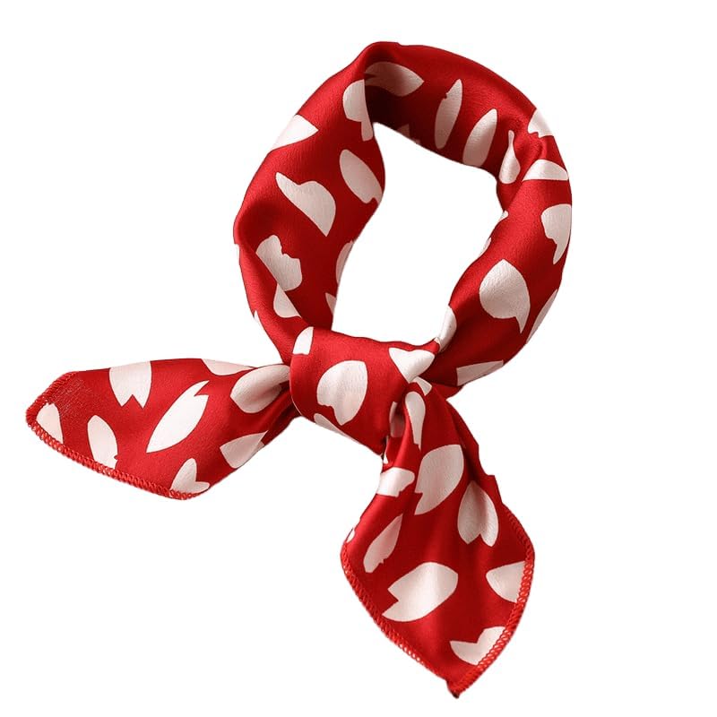 IZUS Women Small-Scarves Satin-Silk-Feeling Scarves-Tie 19in-Square Love-Heart-Pattern Red Headscarf/Handbags/Neck/Wrist