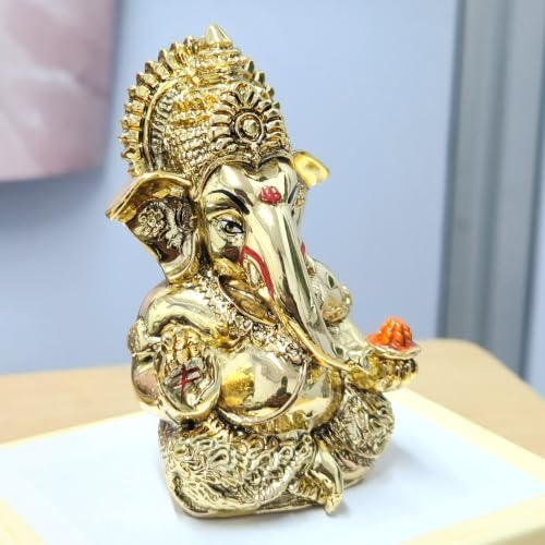 Image of ARNAVIRA 999 Silver Plated Antique Vastu Kamdhenu Cow with Calf Idol with Lakshmi Remedy for Wedding & Housewarming Gift | Pooja Room Height 2.5 Inch (24K Gold, Medium, Lord Ganesha)