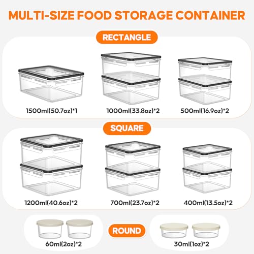 30PCS Food Storage Containers(15 Tubs + 15 Lids) Plastic Food Containers with Lids, Meal Prep Container Reusable with Labels & Pen, Airtight Leak-Proof, BPA Free - Image 4