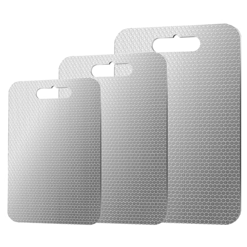 Tabla de cortar de cocina – 3 piezas de doble cara de cocina – Tablas de metal para corte seguro | Para frutas, embutidos, queso, casa, apartamento, restaurante, dormitorio, camping, barbacoa