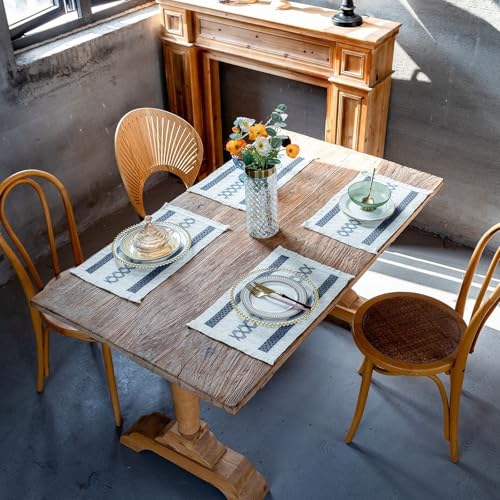 Set de table avec pompons gris beige au tissage géométrique raffiné - 5