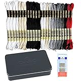 DMC Embroidery Floss Mouline Special Collector Black Tin,DMC Embroidery Thread Pack, 24 Skein Bundle with Hand Needle Size 5,Cross Stitch Supplies,Premium String Set,Cotton Assorted Yarn Threads Kit