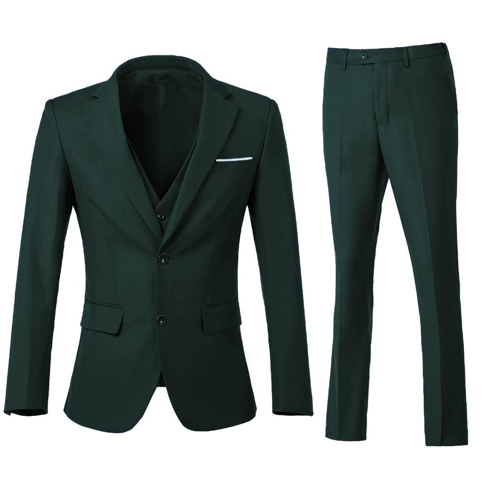 Men's 3 Piece Slim Fit Suit Set, Two Button Blazer Solid Jacket Vest Pants Wedding Business Suit