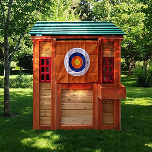 Kids Outdoor Playhouse Outdoor House for Kids, Wooden 4-in-1 Game House Ages 3-10 Toddler Boys Girls Backyard Garden Patio Lawn